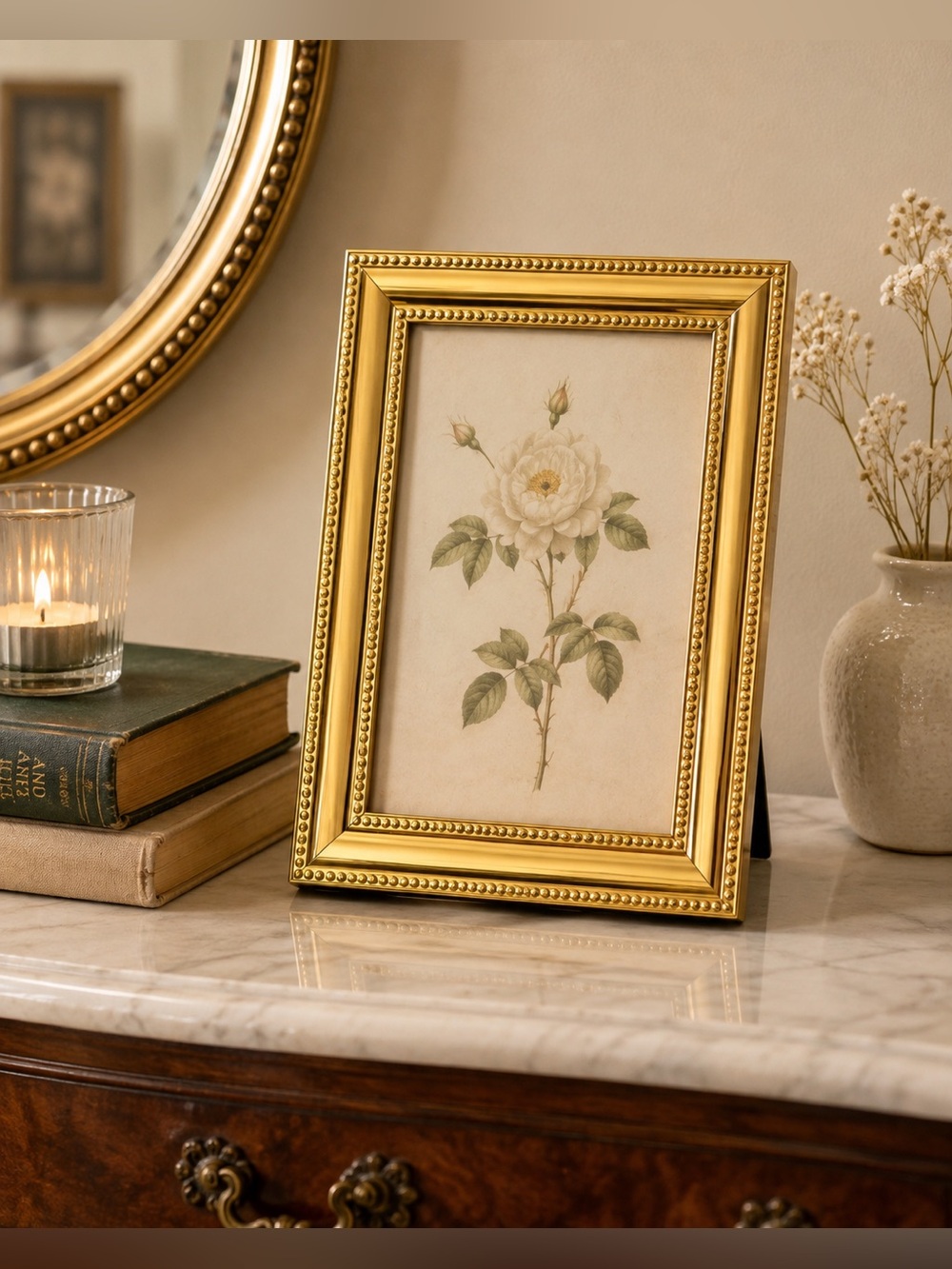 Philip Whitney Ltd Solid Brass Picture Frame 3.5x5 Gold Beaded Tabletop Frame